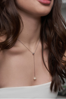 Кольє-краватка срібне з перлиною 006649