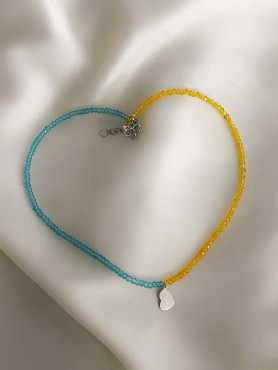Колье серебряное с желто-голубым хрусталем и сердцем 005223