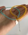 Кольє срібне з жовто-блакитним кришталем та серцем 005223