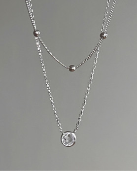 Кольє срібне подвійне із фіанітом 005176