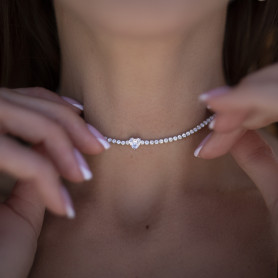 Кольє-чокер срібне з цирконієм діамантового огранювання Серце 005230