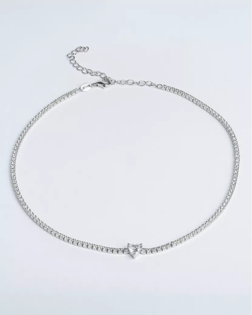 Кольє-чокер срібне з цирконієм діамантового огранювання Серце 005230