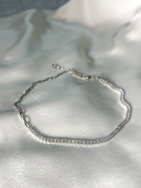 Кольє-чокер срібне з цирконієм діамантового огранювання та ланцюжком 005231