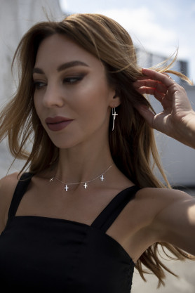 Сережки срібні з хрестиками 002941