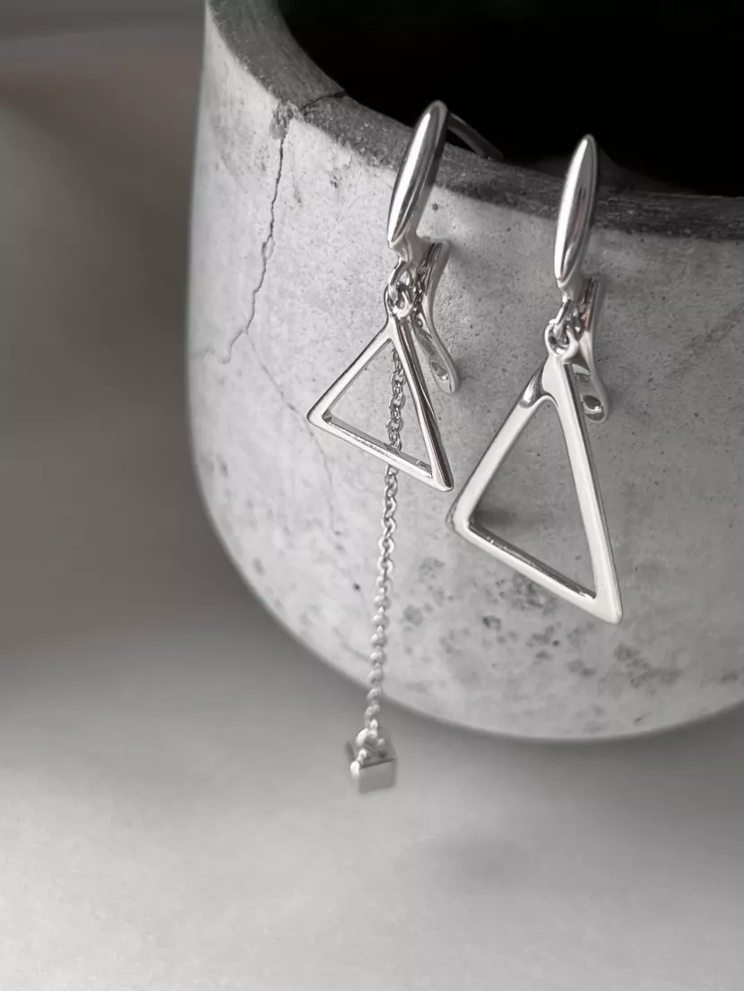 Серьги серебряные асиметричные Геометрия 002985