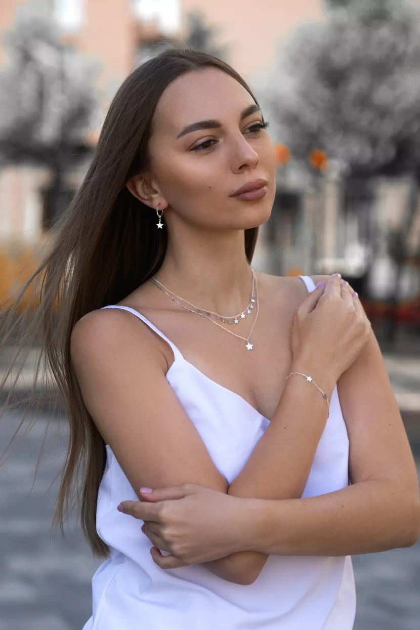 Сережки — кільця срібні з підвісними зірками 003399