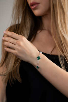 Браслет срібний з малахітом Клевери 000009