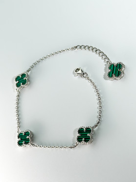 Браслет срібний із малахітом Клевери 1см 006334