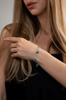 Браслет срібний із малахітом Клевери 1см 006755