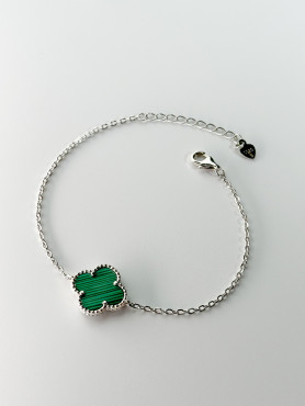 Браслет срібний із малахітом Клевер 1,5см 006317