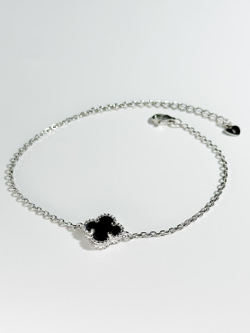 Браслет срібний з оніксом Клевер 1см 000031