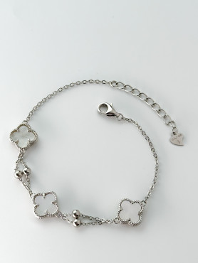 Браслет срібний з перламутром Клевери 1см 000014