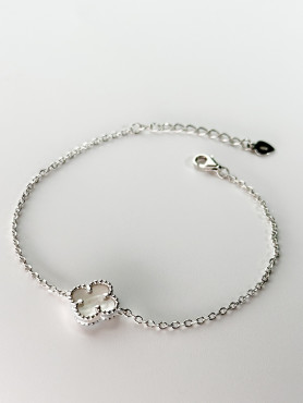 Браслет срібний з перламутром Клевер 1см 000034