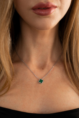 Кольє срібне з малахітом Клевер 1см 005104