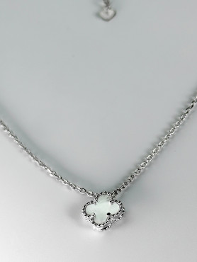 Кольє срібне з перламутром Клевер 1см 005091