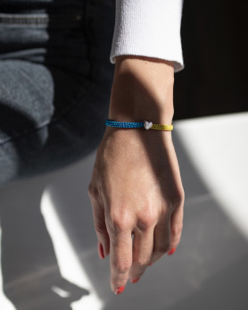 Браслет срібний з жовто-блакитною шамбалою Серце 000278