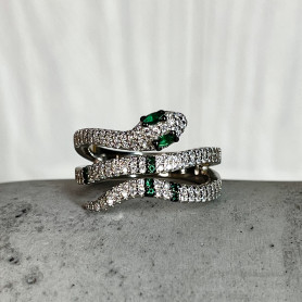 Каблучка срібна із цирконієм діамантової огранки Змія 000884