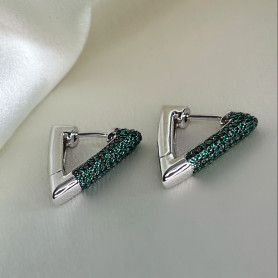 Сережки трикутні із зеленим камінням 002905