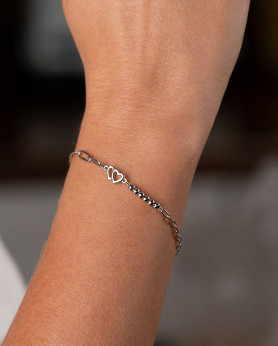 Браслет срібний з кульками Сердечки на якірному ланцюжку