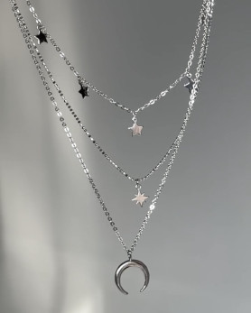 Срібне кольє Лунниця із зірками 004989