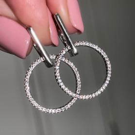 Серьги серебряные Круг с цирконием бриллиантовой огранки 003727