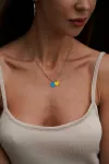 Срібне кольє Серця із жовто-блакитною емаллю Ukraine