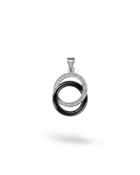 Підвіс срібний з чорною керамікою і цирконієм діамантового огранювання 006716