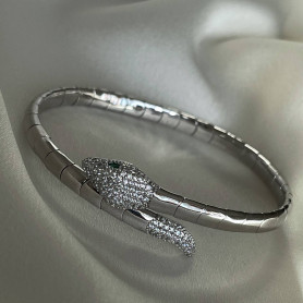 Браслет срібний Змія із зеленими очима 000163