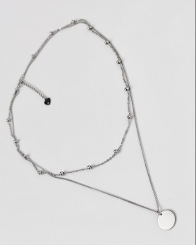 Срібне кольє подвійне з кульками і монеткою 925°