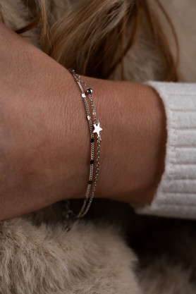 Браслет срібний Зірки з кульками на якірному та панцирному ланцюжку