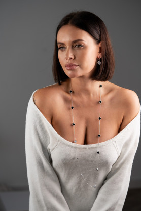 Кольє срібне з оніксом Клевери 100см