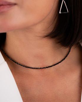 Срібне кольє-чокер с чорною шпінеллю 35см із регулятором-подовжувачем