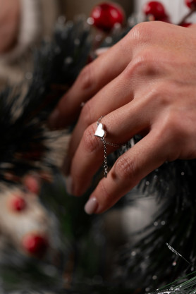 Каблучка срібна Сердечки із ланцюжком 006794