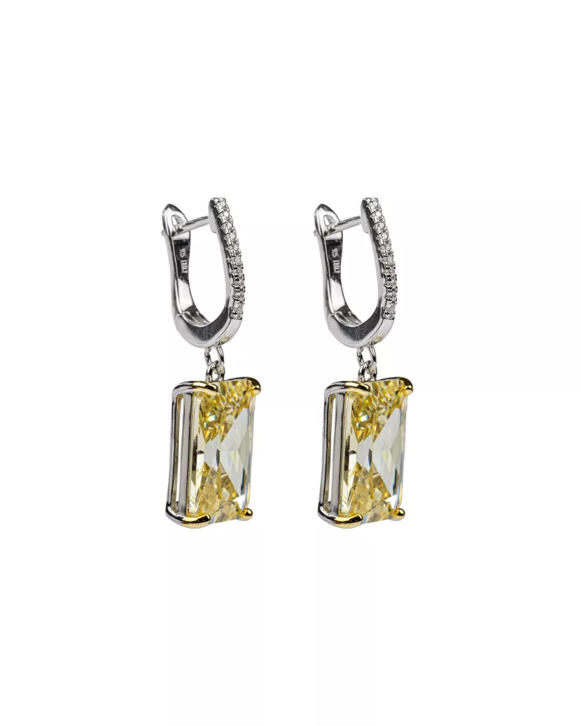 Сережки срібні висячі із жовтим цирконієм діамантового огранювання 006863