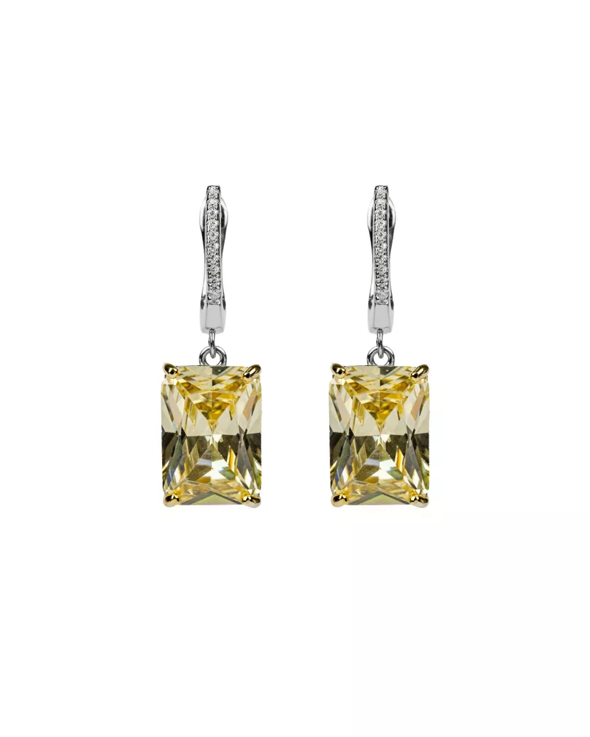 Сережки срібні висячі із жовтим цирконієм діамантового огранювання 006863