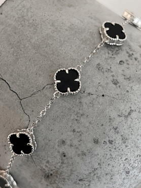 Браслет срібний з оніксом Клевери 1см 000019