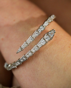 Браслет срібний Змія твердий розкладний із цирконієм діамантового огранювання 006823