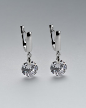 Серьги серебряные висячие с вращающимся цирконием бриллиантовой огранки 006438