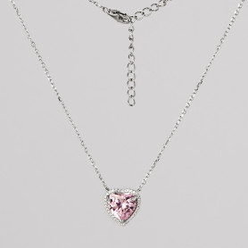 Підвіс Рожеве серце діамантової огранки 1 см на срібному ланцюжку 006855