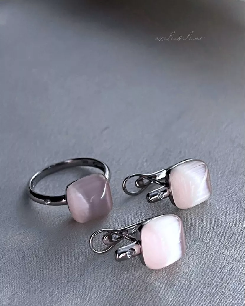 Серьги серебряные с розовым Кошачим глазом