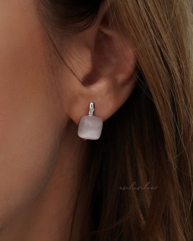 Серьги серебряные с розовым Кошачим глазом