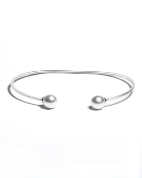 Браслет срібний твердий з перлами 006884