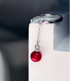 Каблучка срібна з ланцюжком і коралом 006365