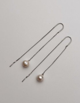 Срібні сережки-протяжки с перлами 006517