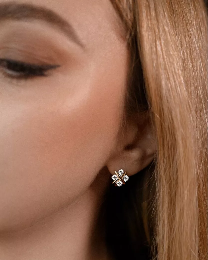 Сережки срібні Квадрати з позолотою та цирконієм діамантового огранювання 006936