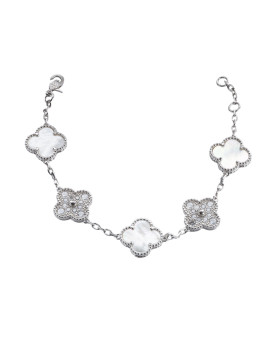 Браслет срібний з перламутром і цирконієм діамантового огранювання 5 Клеверів 1,5см 006876