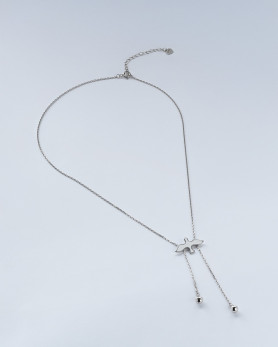 Срібне кольє-краватка Птах з білою емаллю 006885