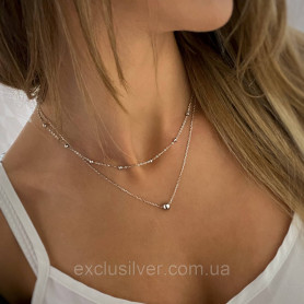 Срібне кольє подвійне з кульками