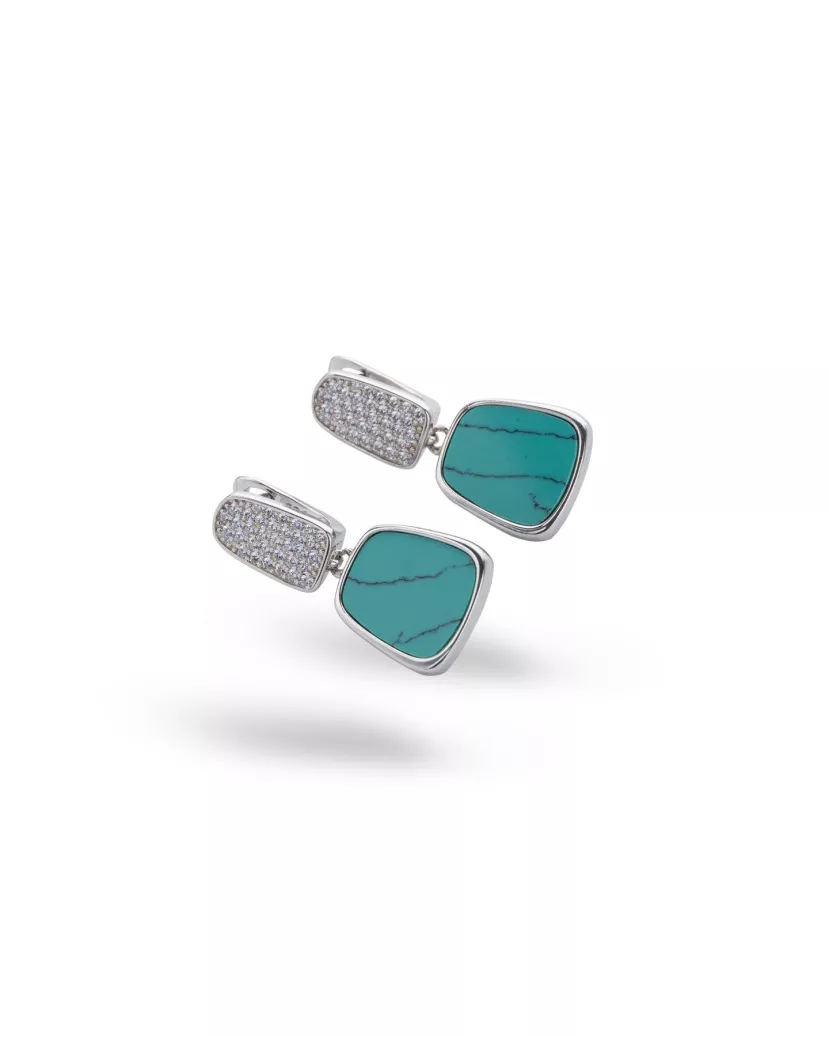 Серьги серебряные Геометрия с бирюзой висячие 006739