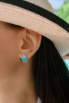 Серьги серебряные квадратные с бирюзой 006741